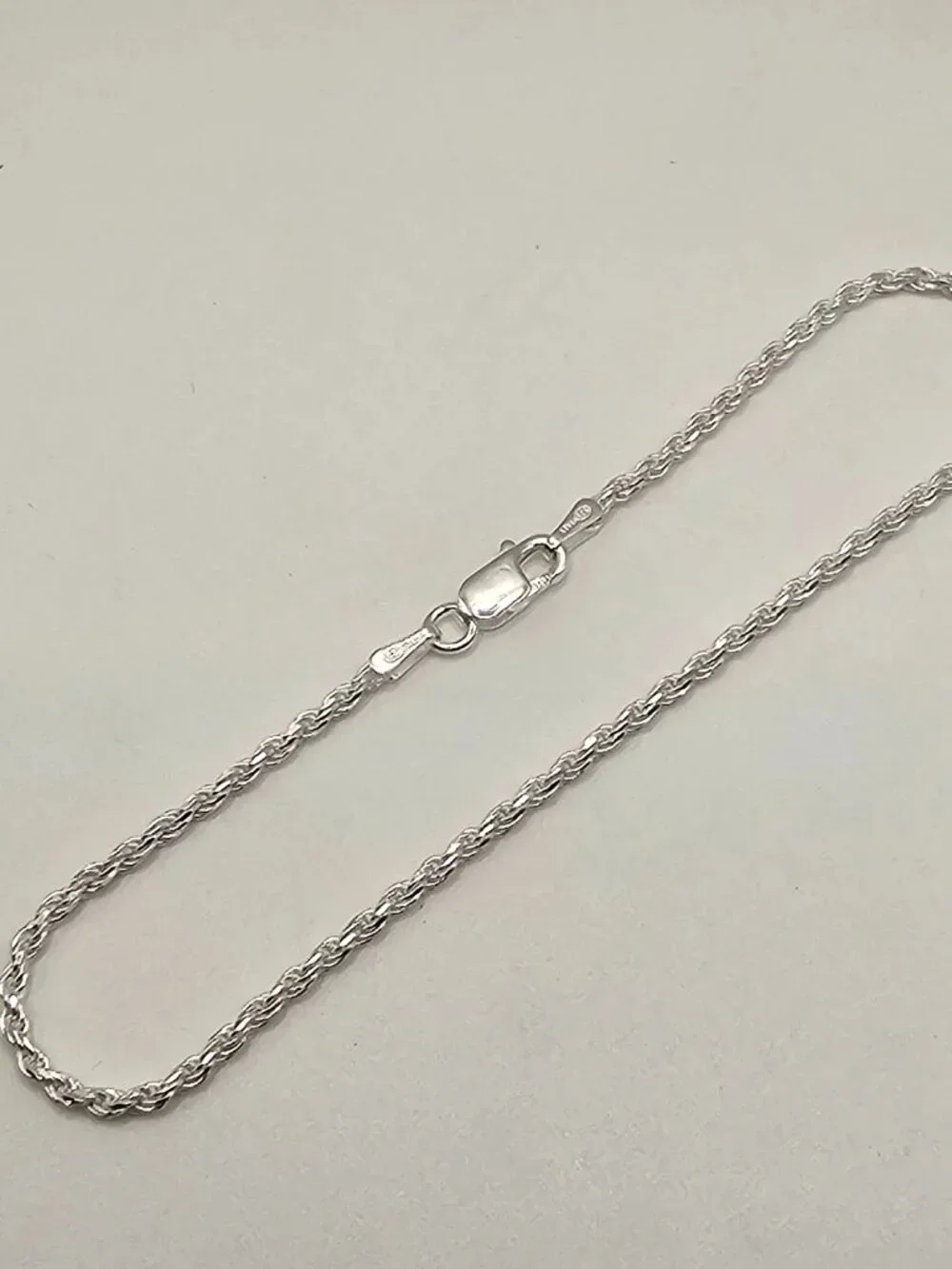 Sterling Silver 925 High Polished Rope Bracelet 2mm 8 inches